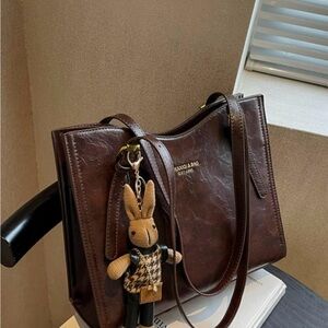 Brown Leather Handbag with Keychain
